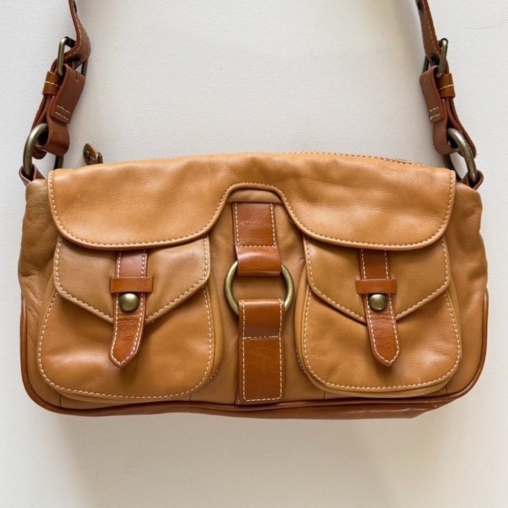 LUCE Leather Hobo Handbag Purse Shoulder Bag Brown‎ Tan Zip Closure Boho - Picture 3 of 16